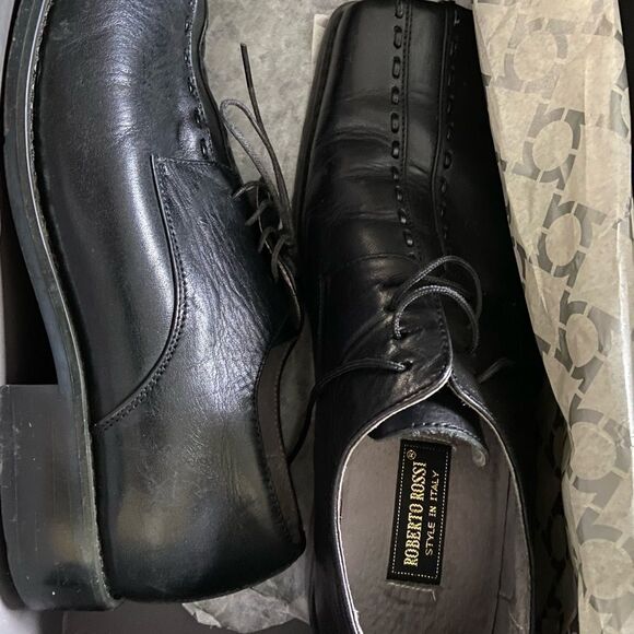 Roberto Rossi Italian Genuine Leather Square Toe Lace Up Dress Shoes Size 10.5M - Picture 2 of 7